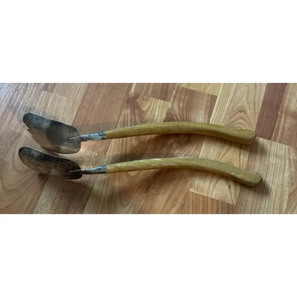 Silver Vintage Mid-Century salad servers, fork and a spoon.